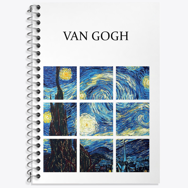 دفتر زبان 50 برگ خندالو مدل دو خط طرح شب پر ستاره ونسان ونگوگ کد N1707