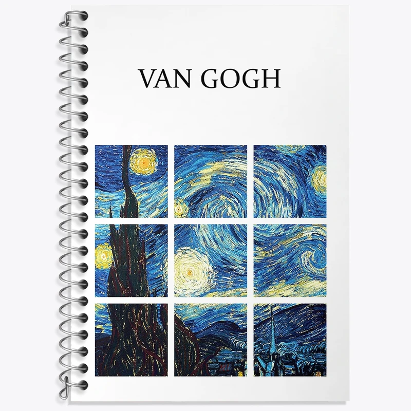 دفتر زبان 50 برگ خندالو مدل سه خط طرح شب پر ستاره ونسان ونگوگ کد N1707