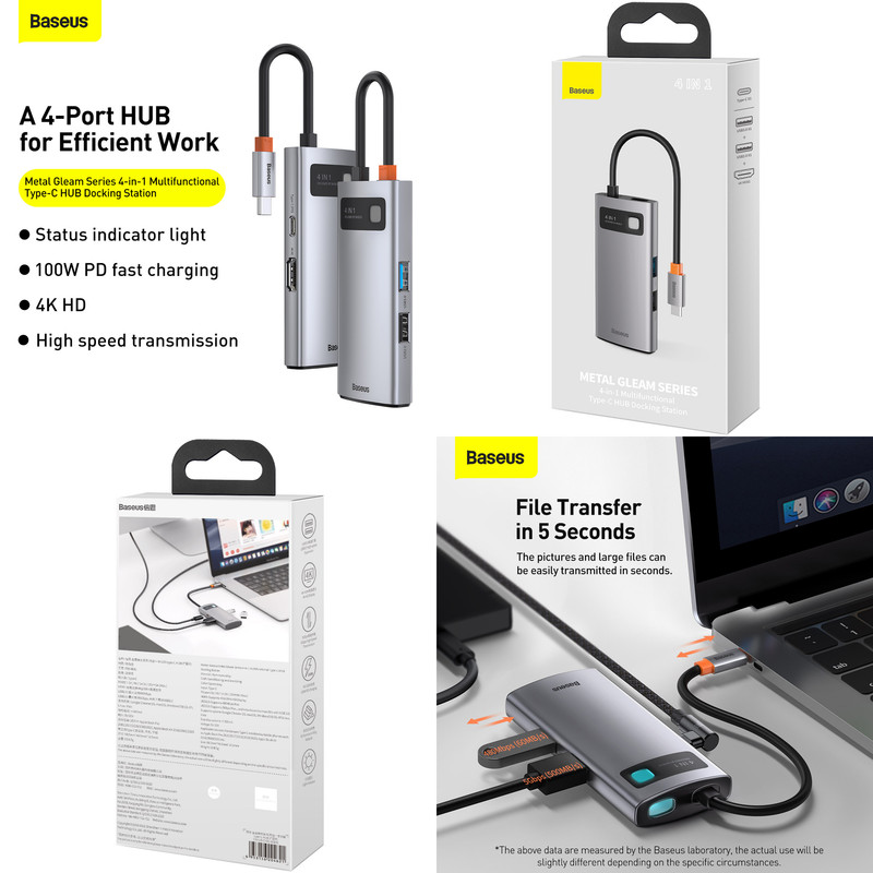 هاب 4 پورت USB-C باسئوس  مدل Metal  Gleam series CAHUB-CY0G