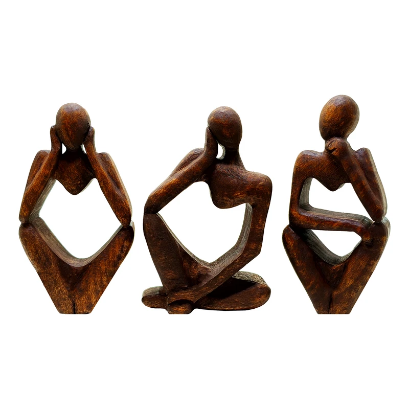 مجسمه چوبی مدل آدمک متفکر کد 01 مجموعه 3 عددی
