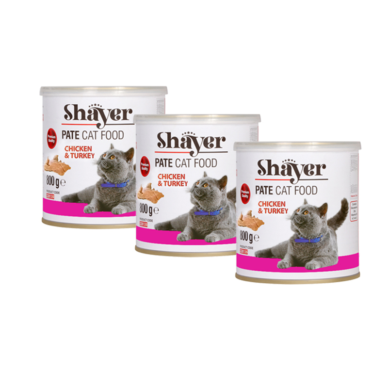 کنسرو گربه شایر مدل پته مرغ و بوقلمون وزن 800 گرم بسته 3 عددی