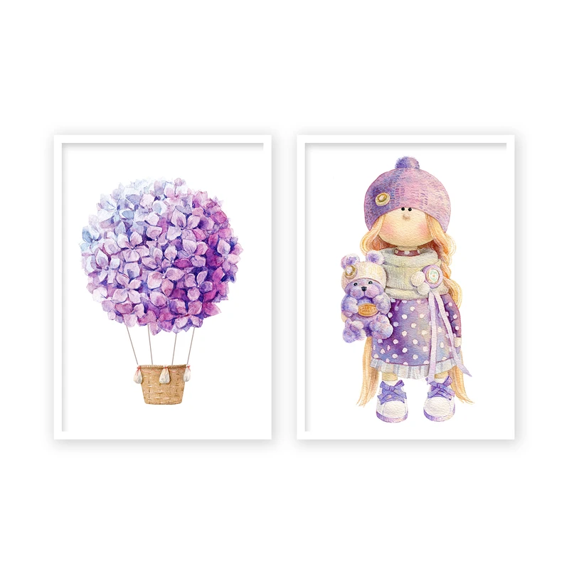 تابلو اتاق کودک طرح فانتزی دختر کد BG0025 مجموعه 2 عددی