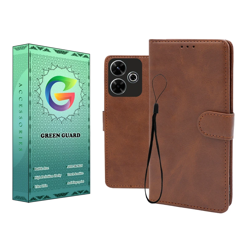 کیف کلاسوری گرین گارد طرح چرمی مدل Landing کد 05 مناسب برای گوشی موبایل شیائومی Redmi 13 4G به همراه بند آویز