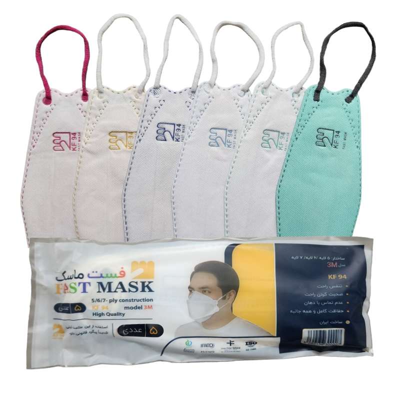 ماسک تنفسی فست مدل سه بعدی شش لایه نانو کد رنگارنگ روشن بسته 30 عددی
