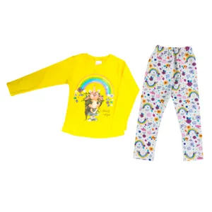 ست تی شرت آستین بلند و شلوار دخترانه مدل دختر رنگین کمانی