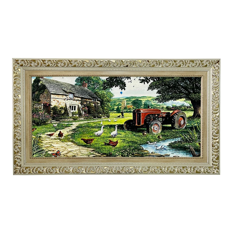 تابلو فرش ماشینی طرح دستبافت مدل روستا کد 7682