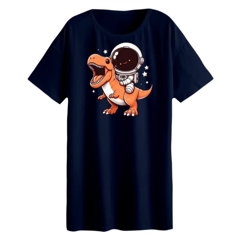 تی شرت لانگ زنانه مدل فضانورد و دایناسور کد1
