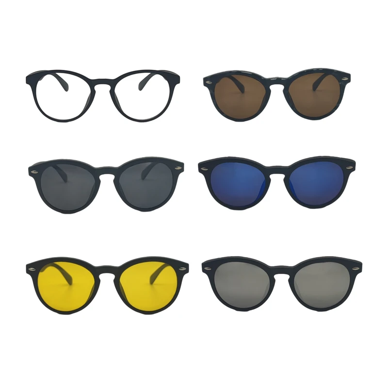 فریم عینک طبی گرد مدل 2205A به همراه 5 کاور آفتابی مجموعه 6 عددی