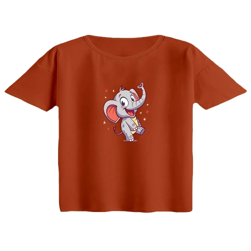 کراپ تی‌شرت آستین کوتاه زنانه مدل فیل کارتونی کد 01