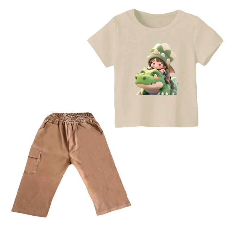 ست تی شرت و شلوارک پسرانه مدل دایناسور کد ۱۳