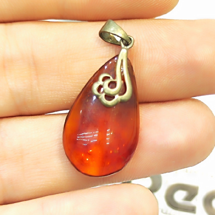 آویز گردنبند نقره زنانه مدل صمغ کهربا کد 71000