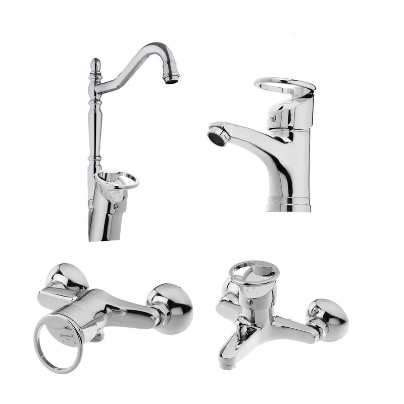 ست شیر الات شیرآلات بهداشتی و ساختمانی توفیق مدل تنسو النگویی سماوری مجموعه 4 عددی