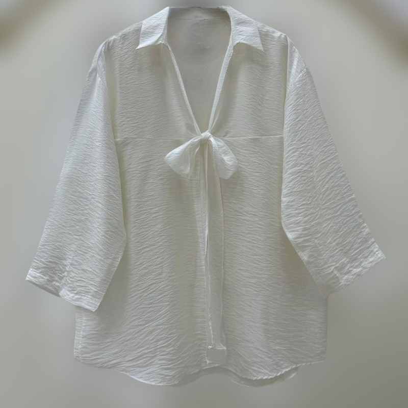 شومیز زنانه مدل پاپیونی رنگ سفید