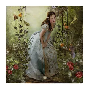  زیر لیوانی  طرح نقاشی دختر در منظره جنگل کد    4861241_3792