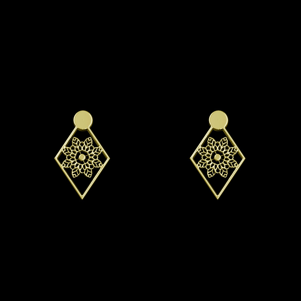 گوشواره طلا 18 عیار زنانه مدوپد مدل لوزی و گل کد GA1-10247