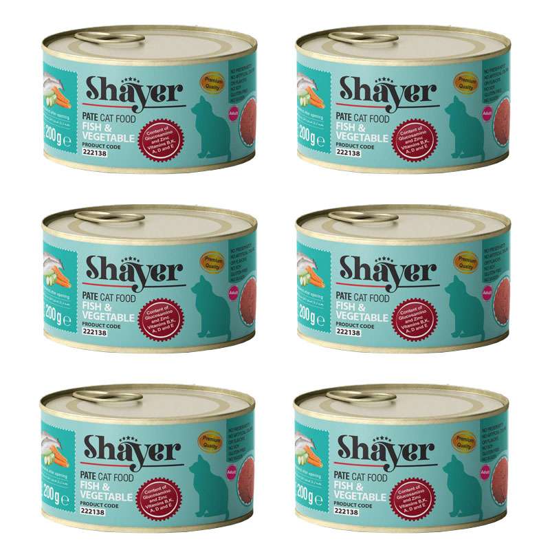 کنسرو غذای گربه شایر مدل Fish&Vegetable وزن 200 گرم بسته 6 عددی