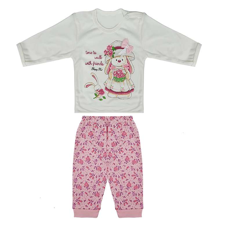 ست تی شرت و شلوار نوزادی مدل دختر و خرگوش کد 205