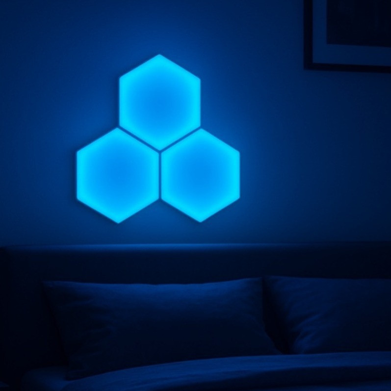 پنل دیواری طرح چراغ خواب شش ضلعی مدل N2 مجموعه 3 عددی