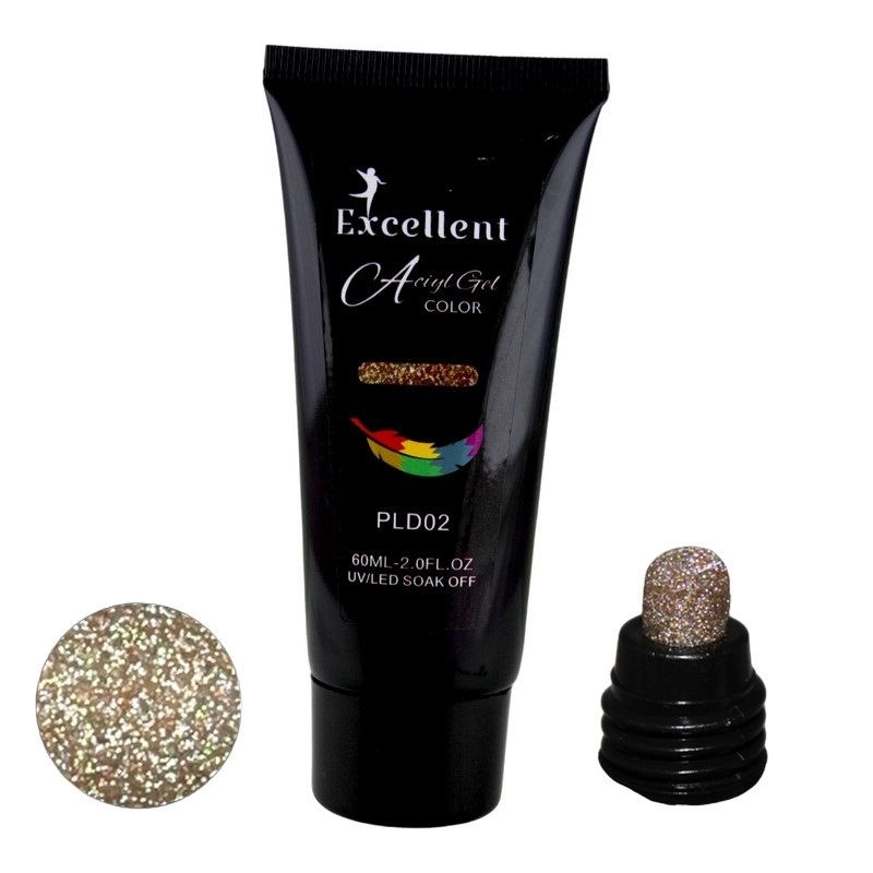 پلی ژل کاشت ناخن اکسلنت مدل دیسکو شماره PLD02 حجم 60 میلی لیتر