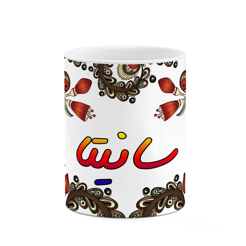 ماگ کاکتی مدل اسم سانیتا طرح سنتی گل و بته کد mgh45530