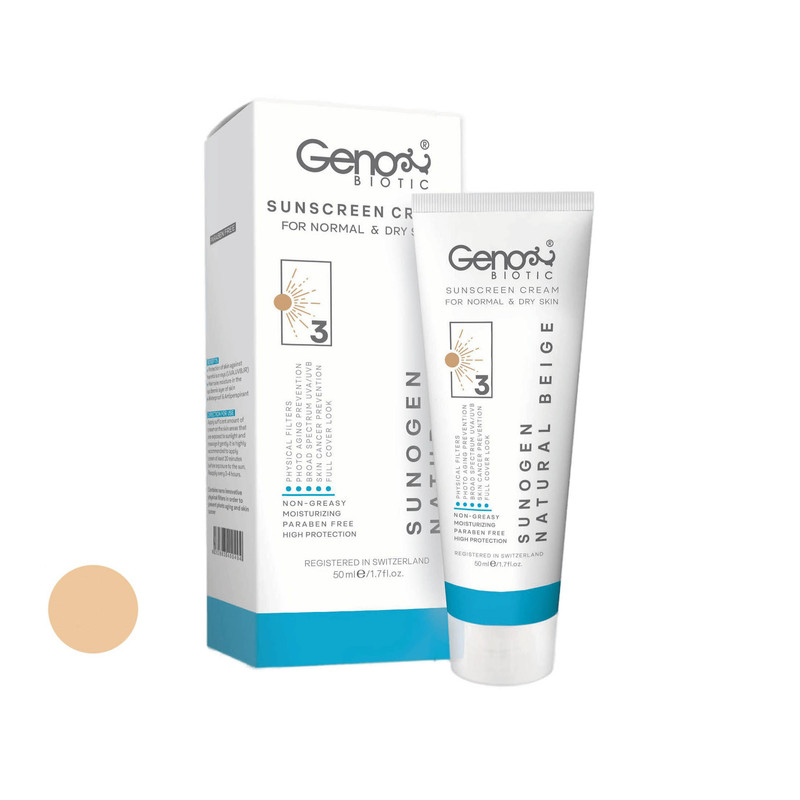 کرم ضد آفتاب رنگی ژنوبایوتیک SPF50 مدل NBD3 مناسب پوست های خشک و معمولی حجم 50 میلی لیتر کرم ضد آفتاب رنگی ژنوبایوتیک SPF50 مدل NBD3 مناسب پوست های خشک و معمولی حجم 50 میلی لیتر
