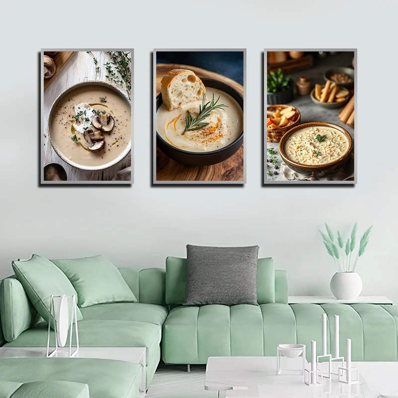 تابلو بکلیت طرح کافه و رستوران و سوپ شیر مدل SI-3799 فریم نقره ای مجموعه 3 عددی