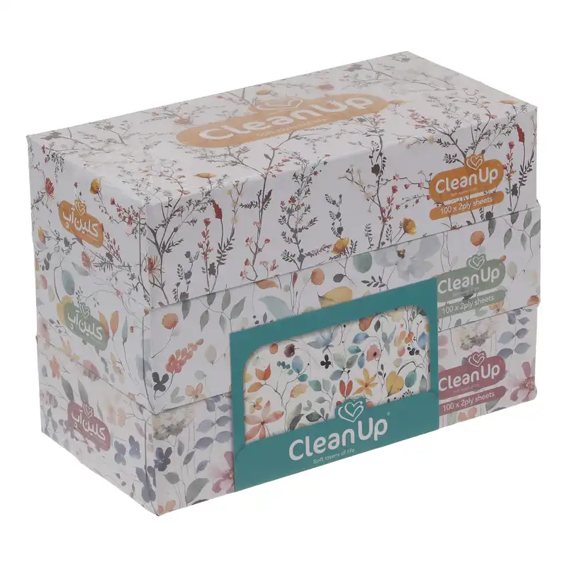دستمال کاغذی 100 برگ کلین آپ مدل گل بسته 3 عددی