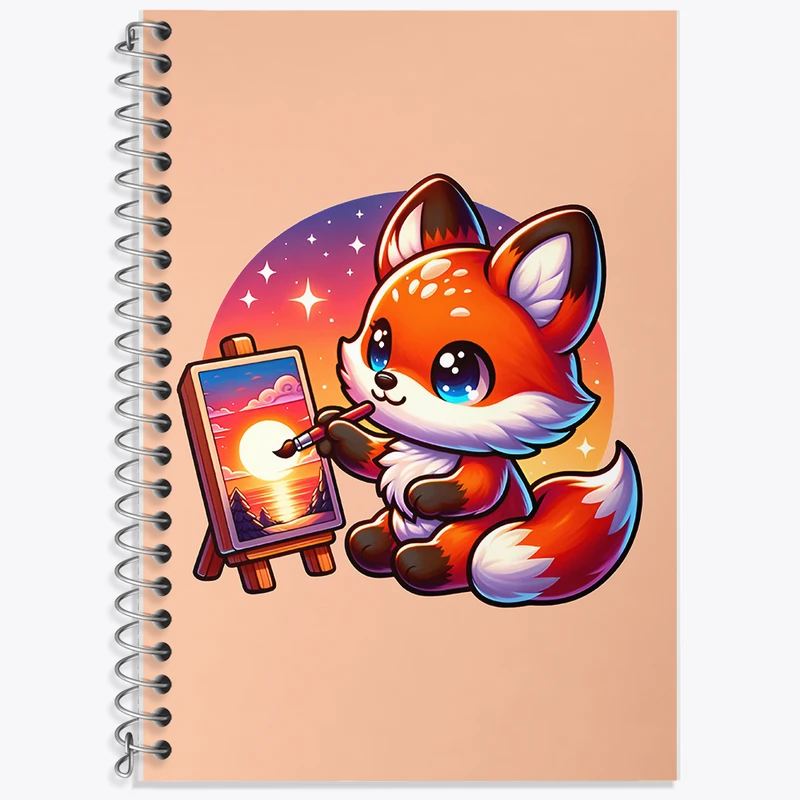 دفتر زبان 50 برگ خندالو مدل سه خط طرح روباه نقاش کد F7722