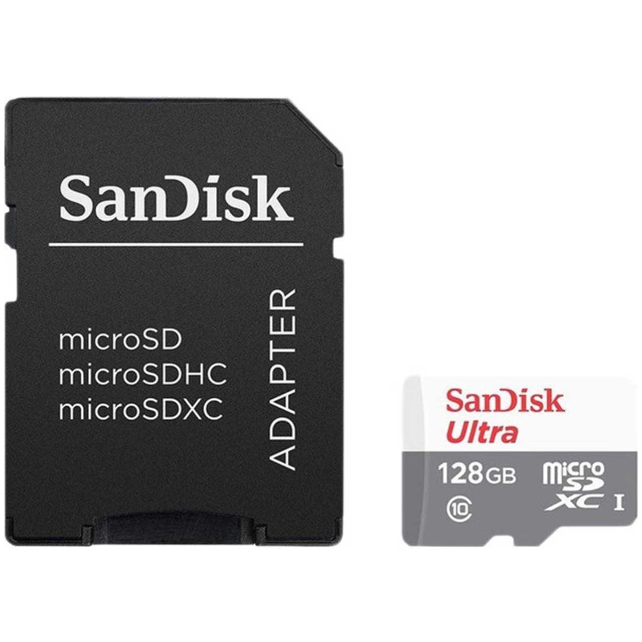 کارت حافظه microSDXC سن دیسک مدل Ultra کلاس 10 استاندارد UHS-I U1 سرعت 48MBps 320X همراه با آداپتور SD ظرفیت 128 گیگابایت