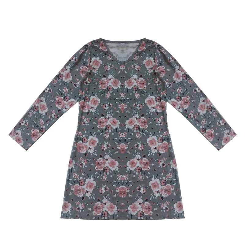 پیراهن آستین بلند یقه گرد دخترانه هووس مدل گلدار