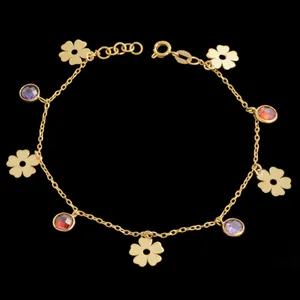 دستبند طلا 18 عیار زنانه الن نار مدل پولکي گل و مارکو ELN6767