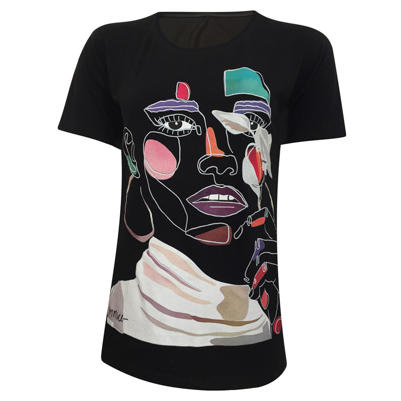 تی شرت آستین کوتاه زنانه مدل نخی ویسکوز چاپی چهره برتر کد tm-2318 رنگ مشکی