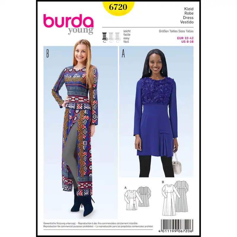 الگو خیاطی پیراهن مجلسی زنانه بوردا استایل کد 6720 سایز 32 تا 42 متد مولر