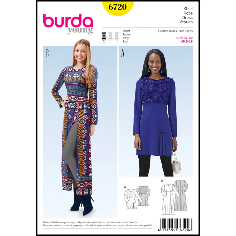 الگو خیاطی پیراهن مجلسی زنانه بوردا استایل کد 6720 سایز 32 تا 42 متد مولر