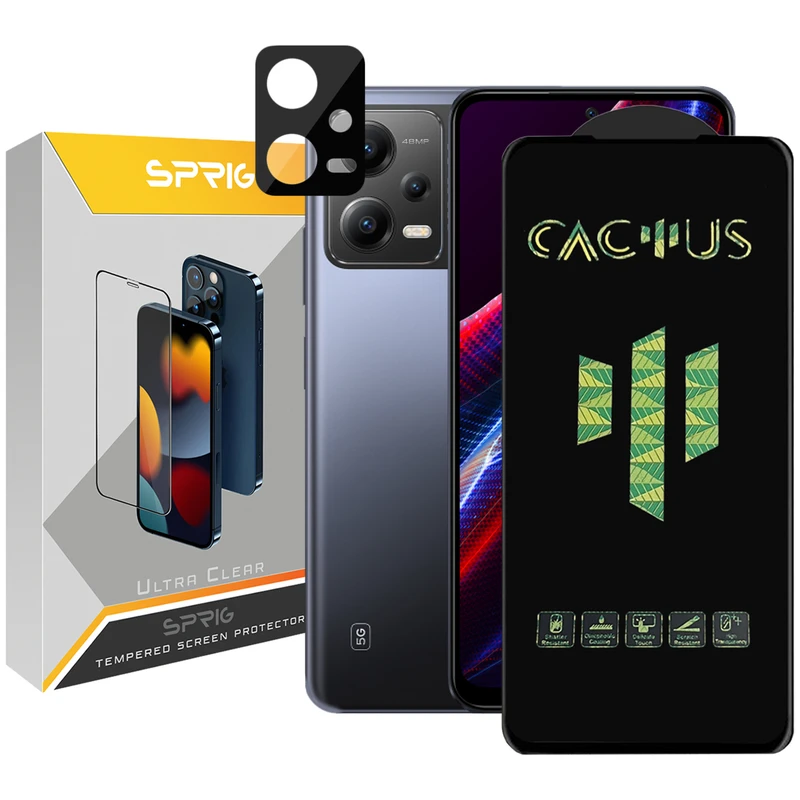 محافظ لنز دوربین اسپریگ مدل 3D-Cactus مناسب برای گوشی موبایل شیائومی Poco X5 5G به همراه محافظ صفحه نمایش