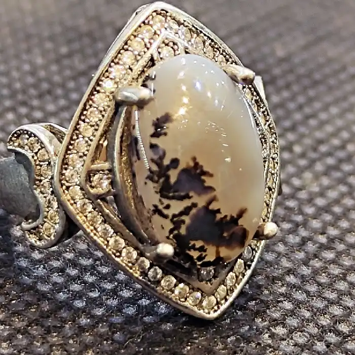 انگشتر نقره زنانه مدل سنگ عقیق شجر طبیعی کد 337