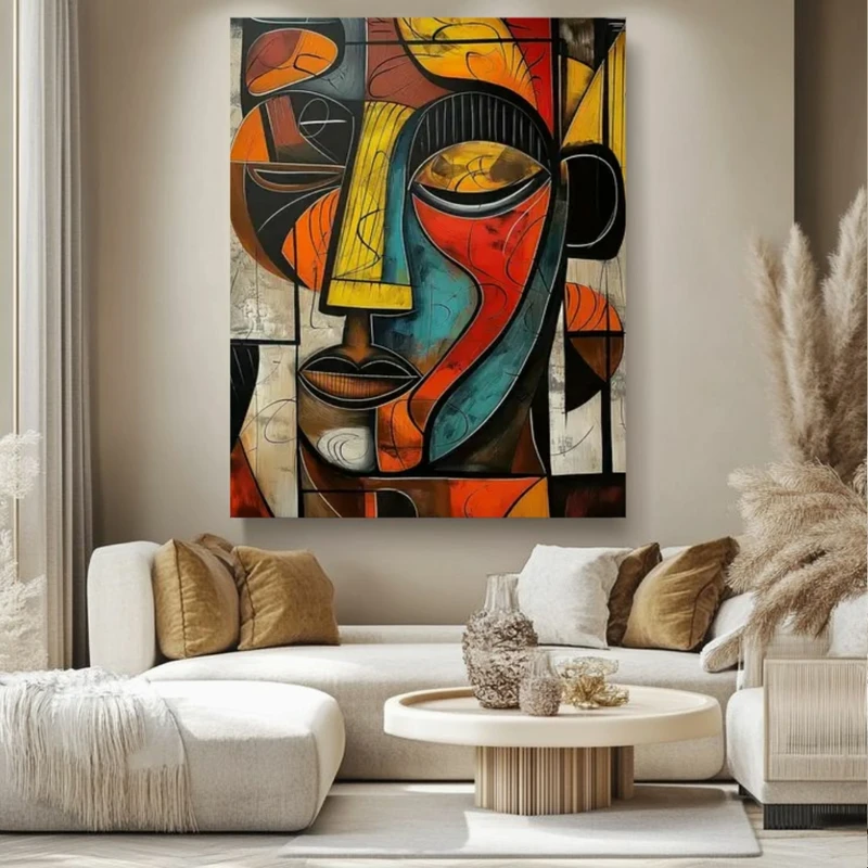 تابلو بوم طرح مخمل نقاشی چهره مدل انتزاعی کد BK24583