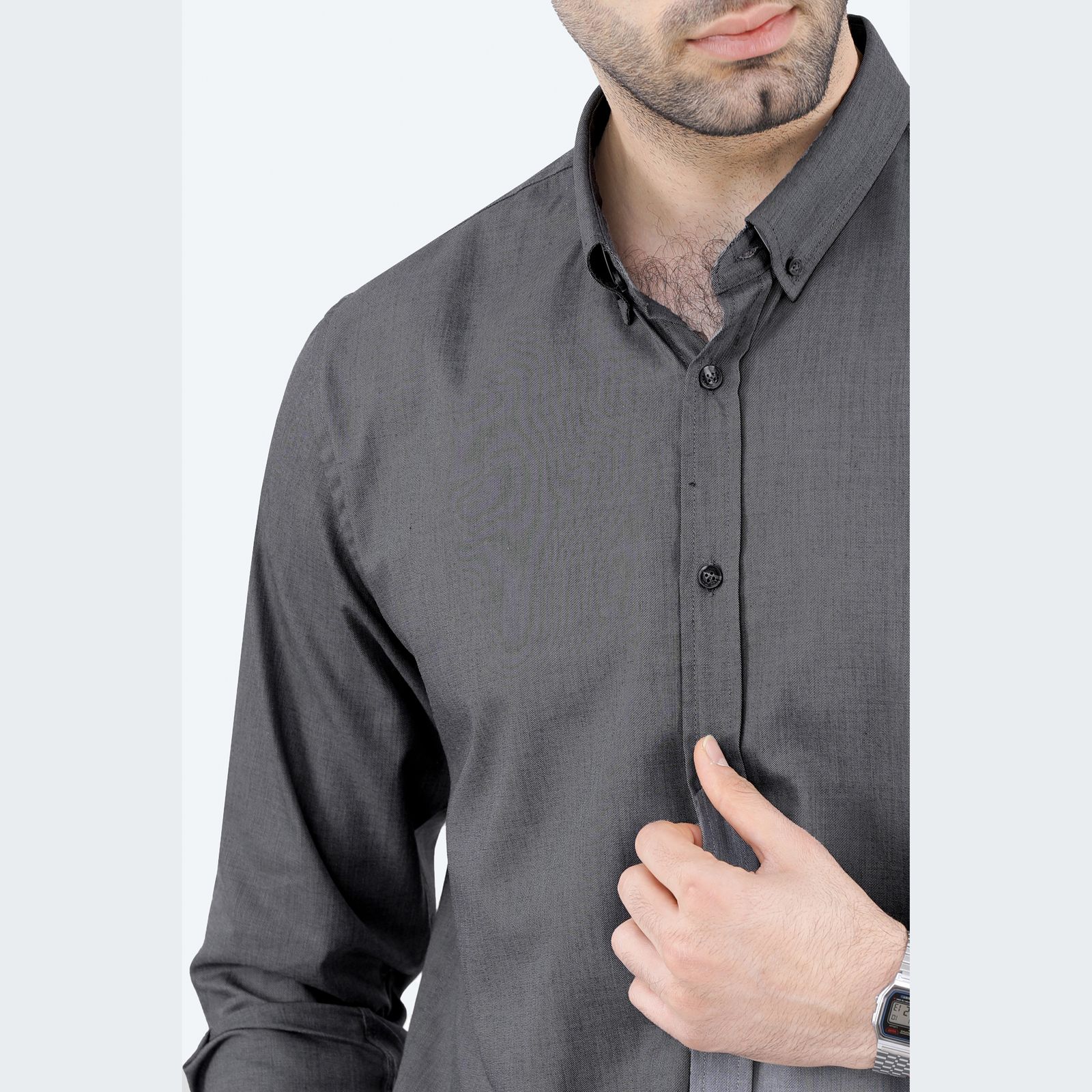 پیراهن آستین بلند مردانه پاتن جامه مدل تترون 102821020284842 رنگ طوسی -  - 5