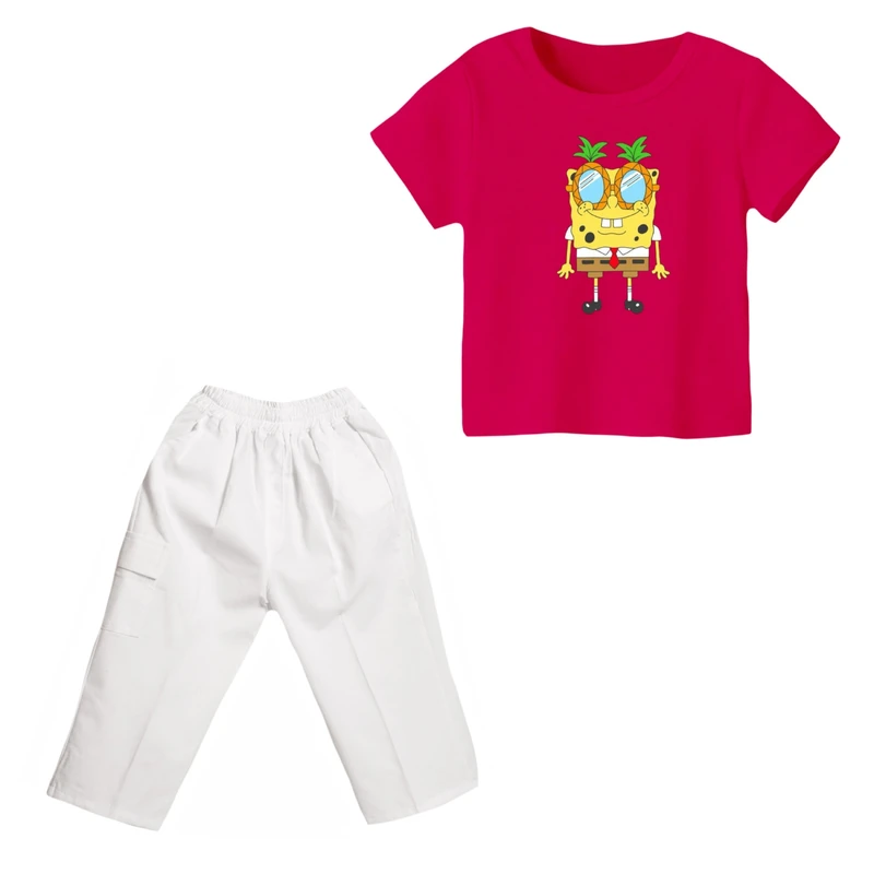ست تی شرت و شلوارک دخترانه مدل باب اسفنجی کد ۹