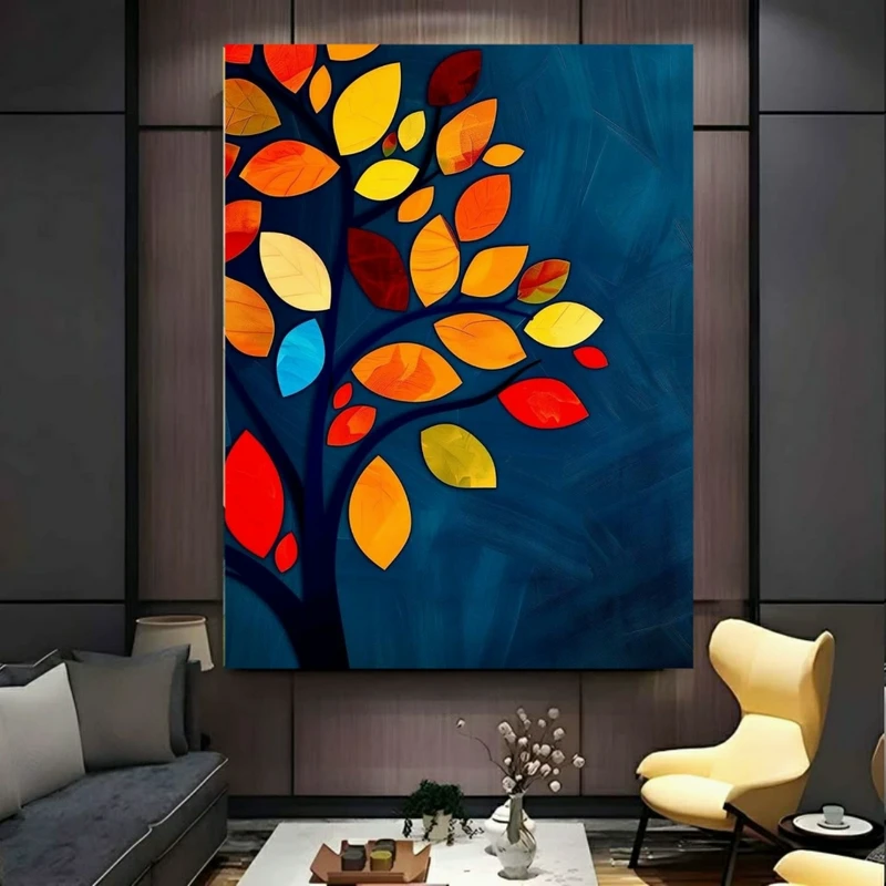 تابلو بوم طرح مخمل درخت پاییزی مدل انتزاعی کد PY567