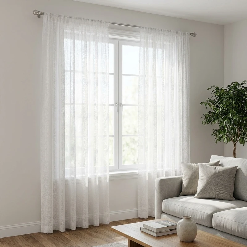 عکس شماره 2 : پرده تیکو دکو مدل تور راشل شش چین سایز 225x280 سانتیمتر مجموعه دو عددی