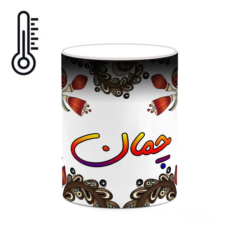 ماگ حرارتی کاکتی مدل اسم چمان طرح سنتی گل و بته کد mgh44734