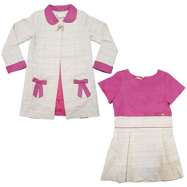 ست کت و پیراهن دخترانه مدل پاپیون رنگ سرخابی