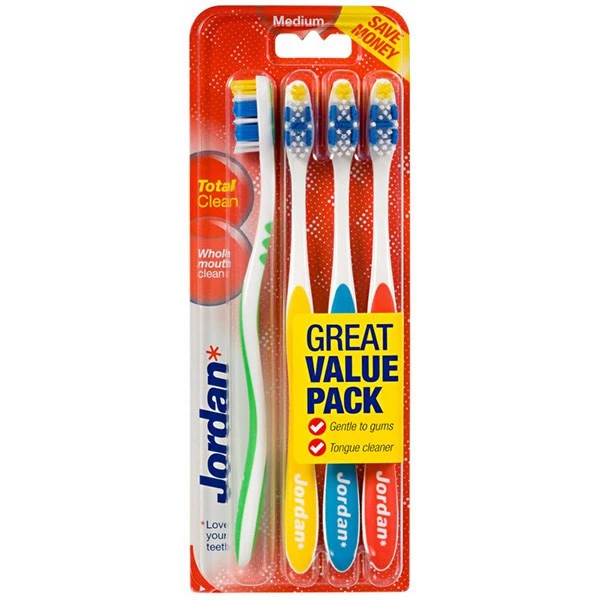 مسواک جردن مدل Total Clean با برس متوسط بسته 4 عددی