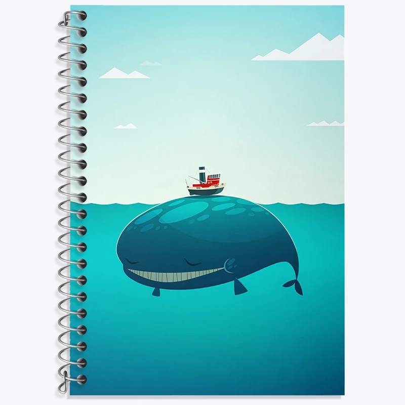 دفتر زبان 50 برگ خندالو مدل سه خط طرح نهنگ و قایق کد N4145