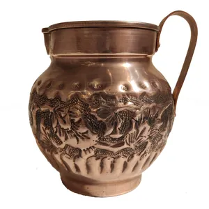 پارچ قلمزنی مسی طرح گل و مرغ