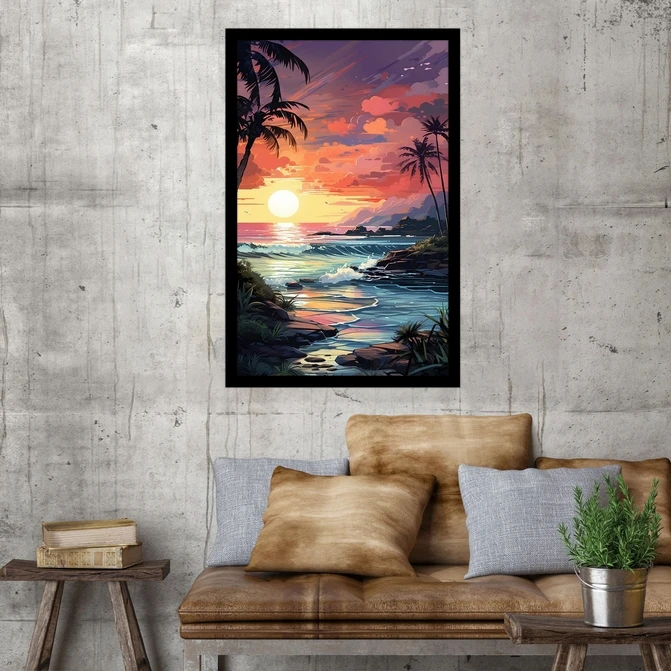 تابلو نوری بکلیت طرح نقاشی رنگ روغن دریا و غروب مدل B-MID-18162