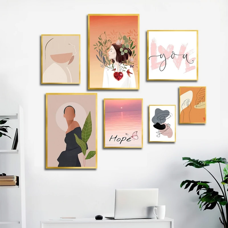 تابلو بکلیت طرح نقاشی مینیمال و چهره مدل T-2651 مجموعه 7 عددی