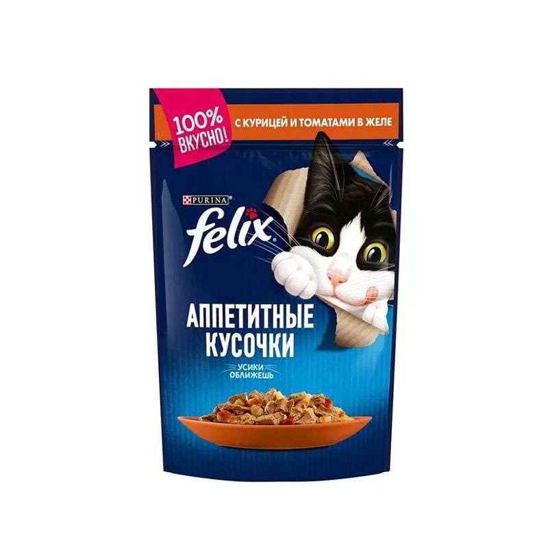 پوچ گربه فلیکس مدل مرغ و گوجه فرنگی وزن 890 گرم