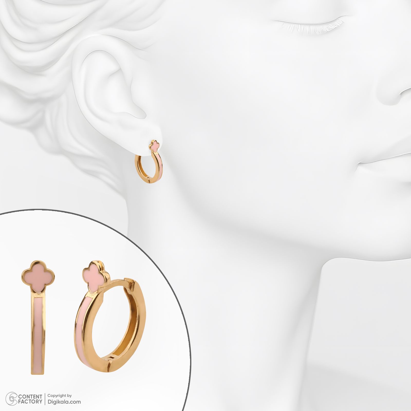 گوشواره حلقه‌ای طلا کم اجرت 18 عیار زنانه با طرح ونکلیف آرپلز گلدم مدل E244010 -  - 6